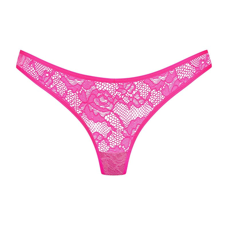 Calcinha Fio Dental de Renda Flashback Néon Rose Fluo