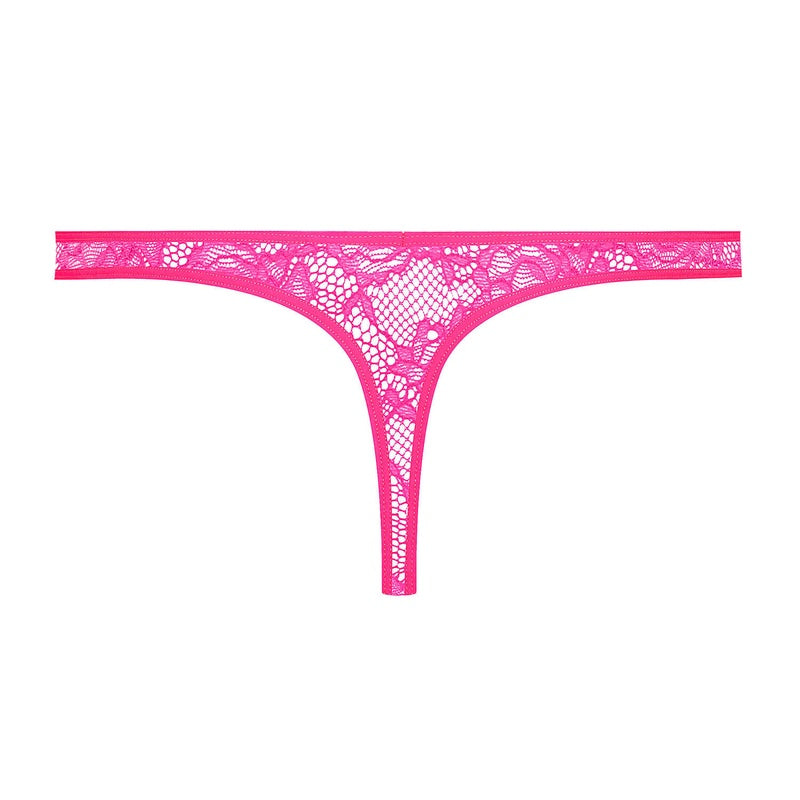 Calcinha Fio Dental de Renda Flashback Néon Rose Fluo