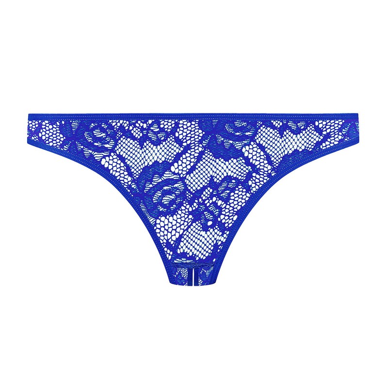 Calcinha Fio Dental aberta em Renda Flashback Néon Bleu Fluo