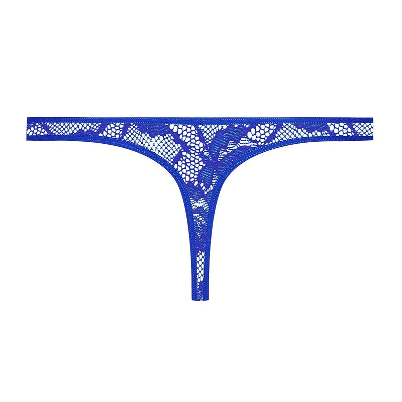 Calcinha Fio Dental de Renda Flashback Néon Bleu Fluo