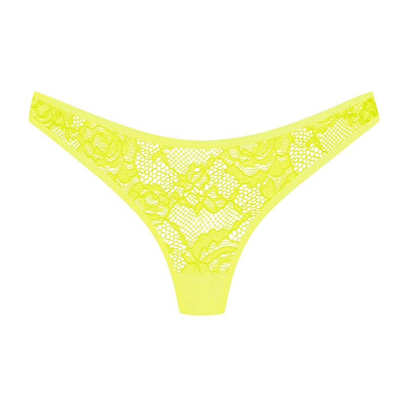 Calcinha Fio Dental de Renda Flashback Néon Jaune Fluo