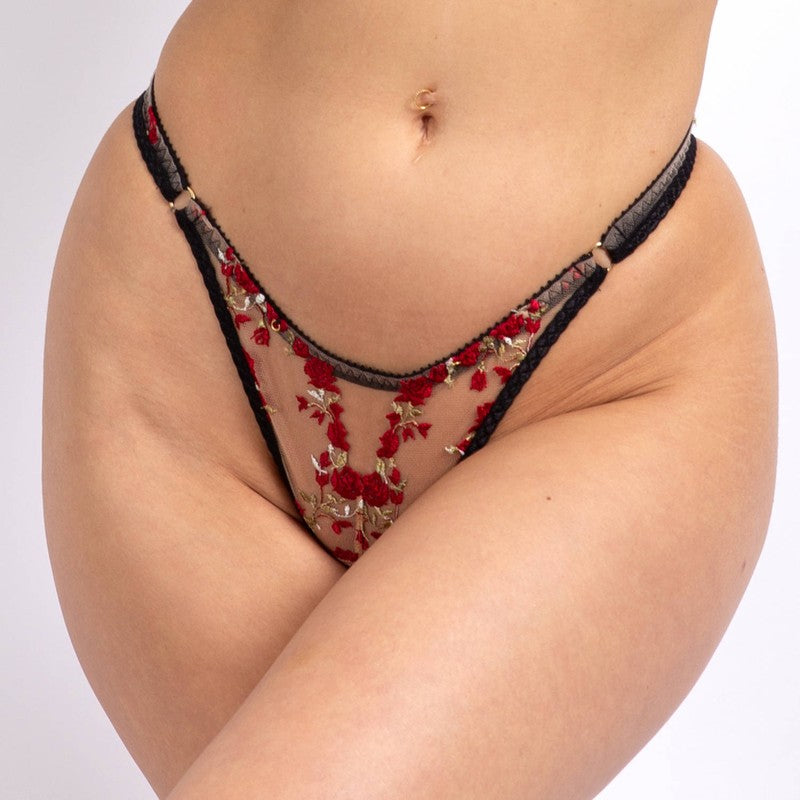 Calcinha Fio Dental cintura alta Charlotte Red Roses
