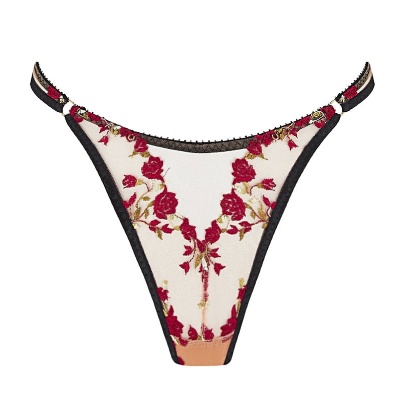 Calcinha Fio Dental cintura alta Charlotte Red Roses