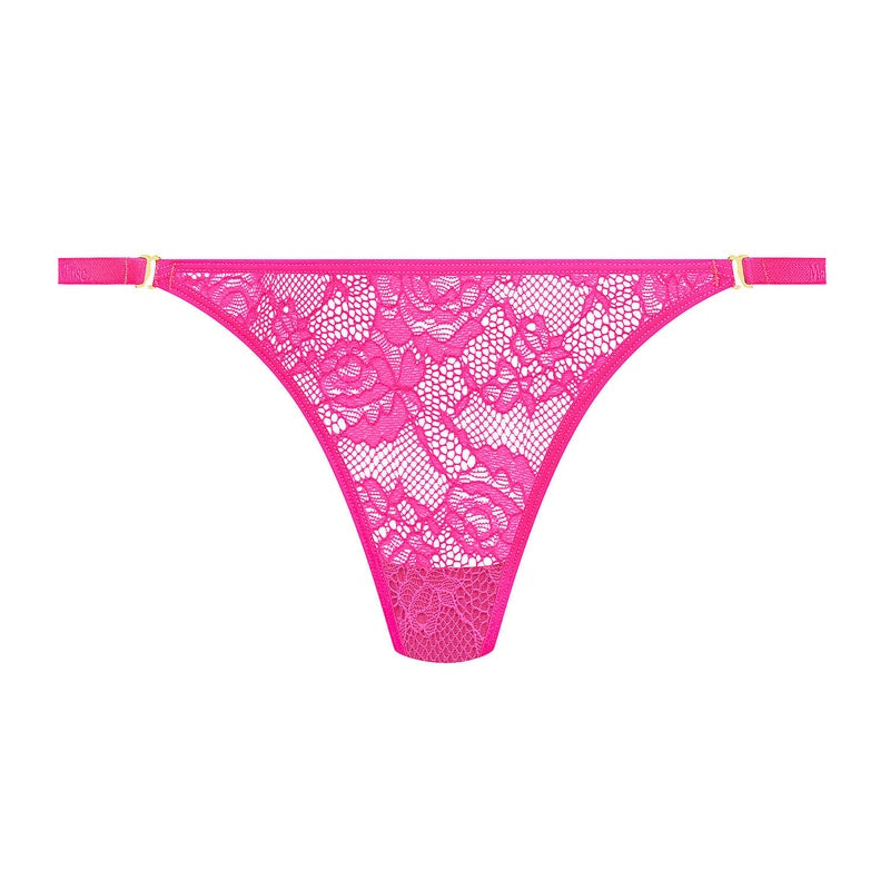 Calcinha Mini Fio Dental de Renda com alças removíveis Flashback Néon Rose Fluo