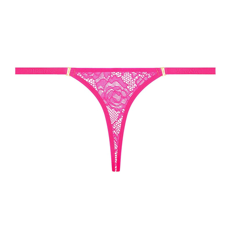 Calcinha Mini Fio Dental de Renda com alças removíveis Flashback Néon Rose Fluo