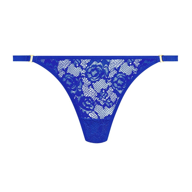 Calcinha Mini Fio Dental de Renda com alças removíveis Flashback Néon Bleu Fluo