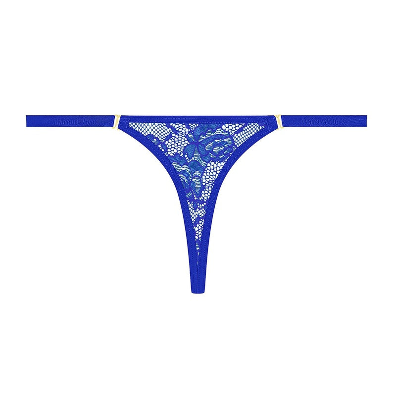 Calcinha Mini Fio Dental de Renda com alças removíveis Flashback Néon Bleu Fluo
