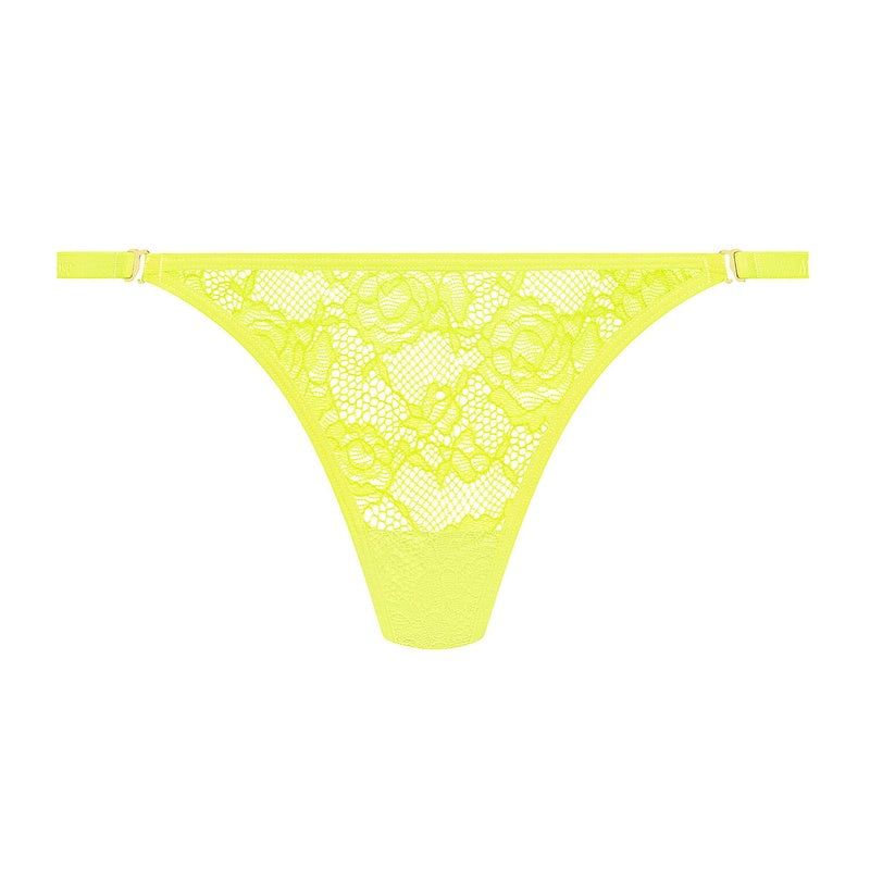 Calcinha Mini Fio Dental de Renda com alças removíveis Flashback Néon Jaune Fluo