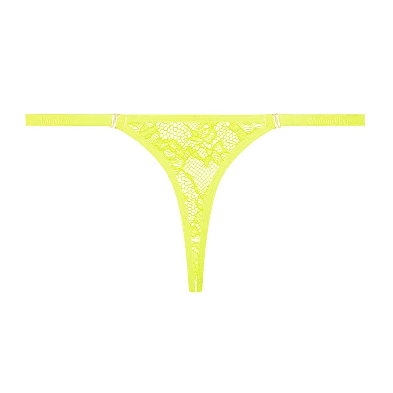 Calcinha Mini Fio Dental de Renda com alças removíveis Flashback Néon Jaune Fluo