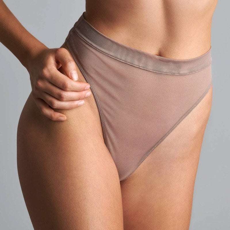 Calcinha Fio Dental de cintura alta Corps à Corps Taupe Doré