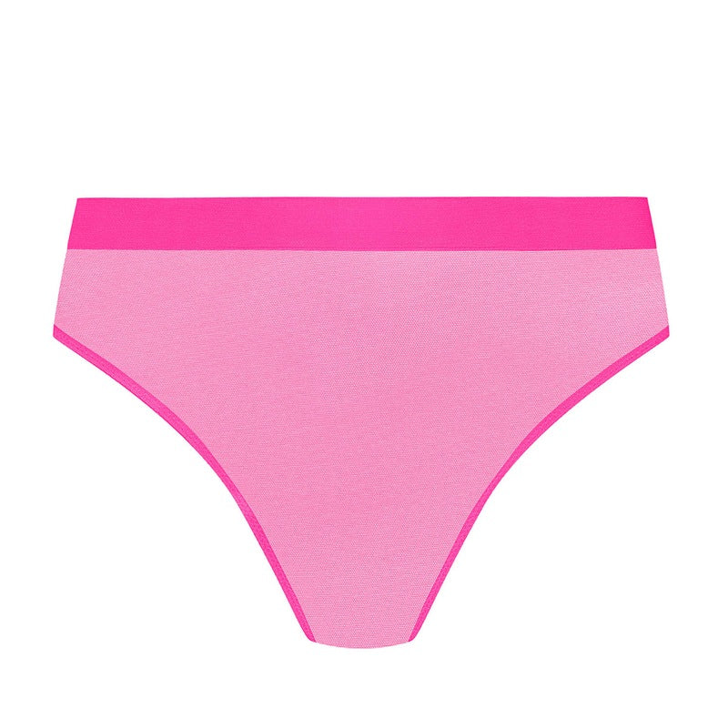 Calcinha Fio Dental de cintura alta Corps à Corps Néon Rose Fluo