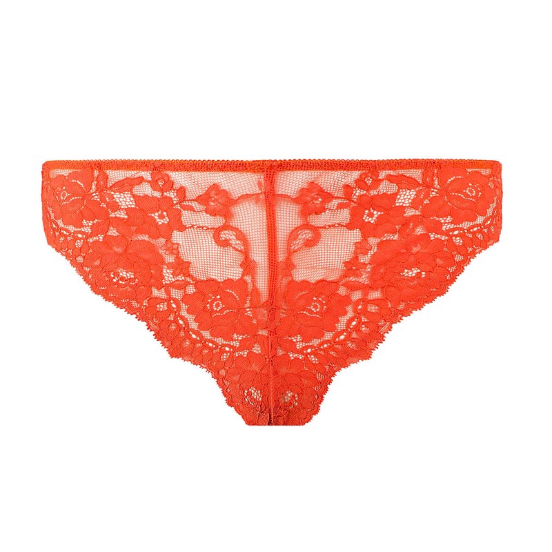 Calcinha Fio Dental de Renda Aurora Coral