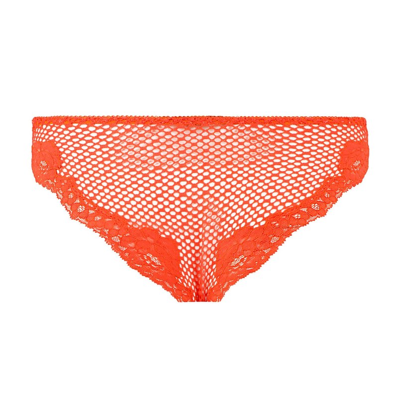 Calcinha Fio Dental de Renda Aurora Coral