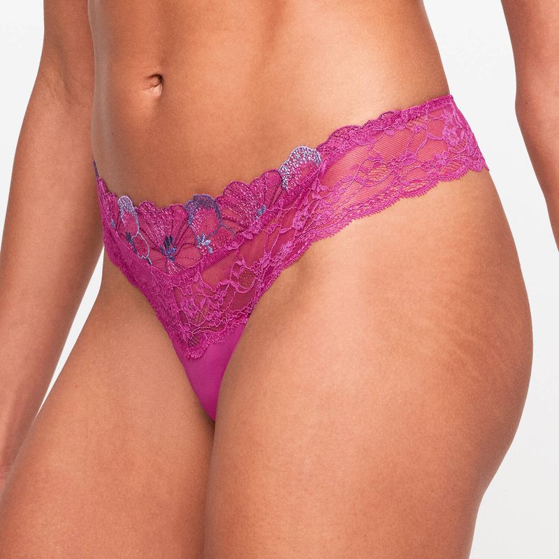 Calcinha Fio Dental de Renda Noemy Fuchsia Fiesta