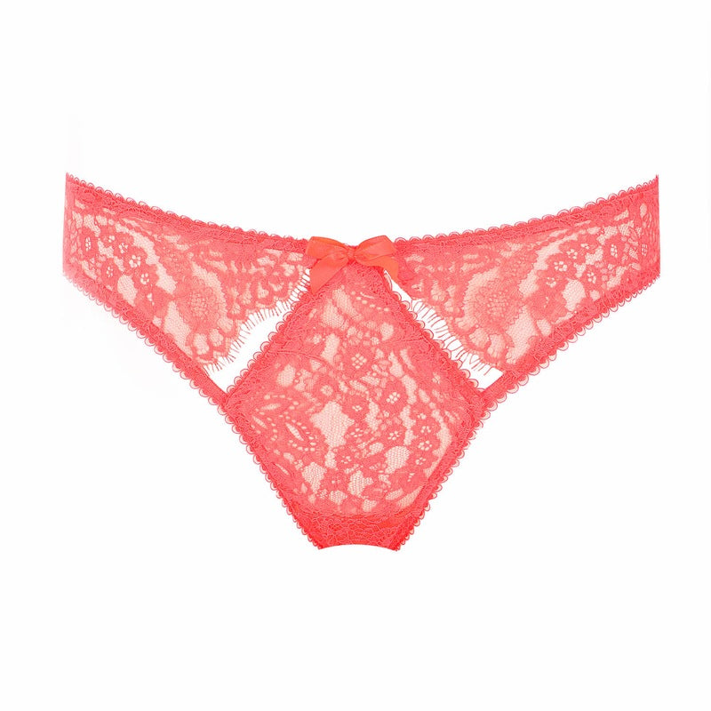Calcinha aberta de Renda Von Follies Seduca Neon Coral
