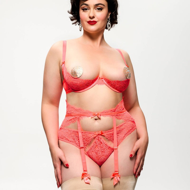 Calcinha aberta de Renda Von Follies Seduca Neon Coral