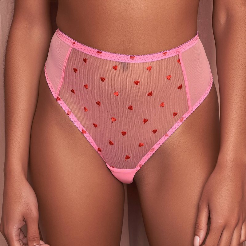 Calcinha cintura alta Priya Coração Flamingo