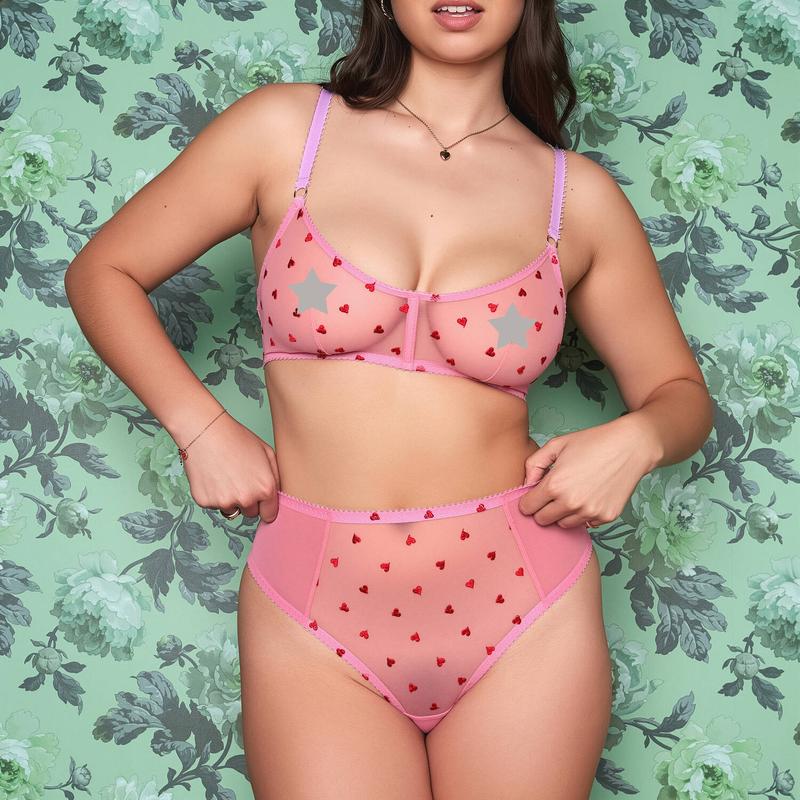 Calcinha cintura alta Priya Coração Flamingo