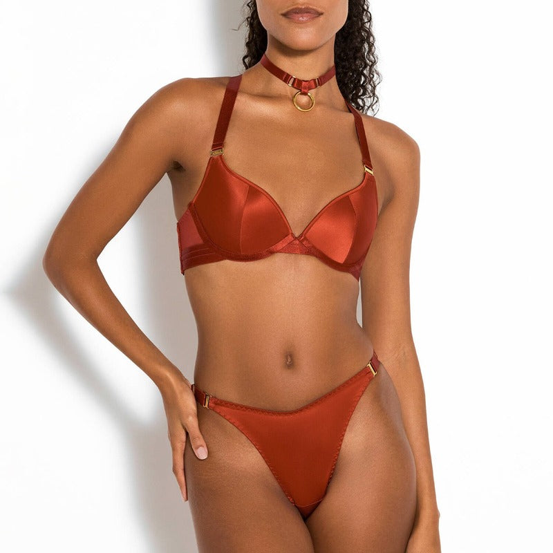 Sutiã Push-Up de Seda New Signature Burnt Red