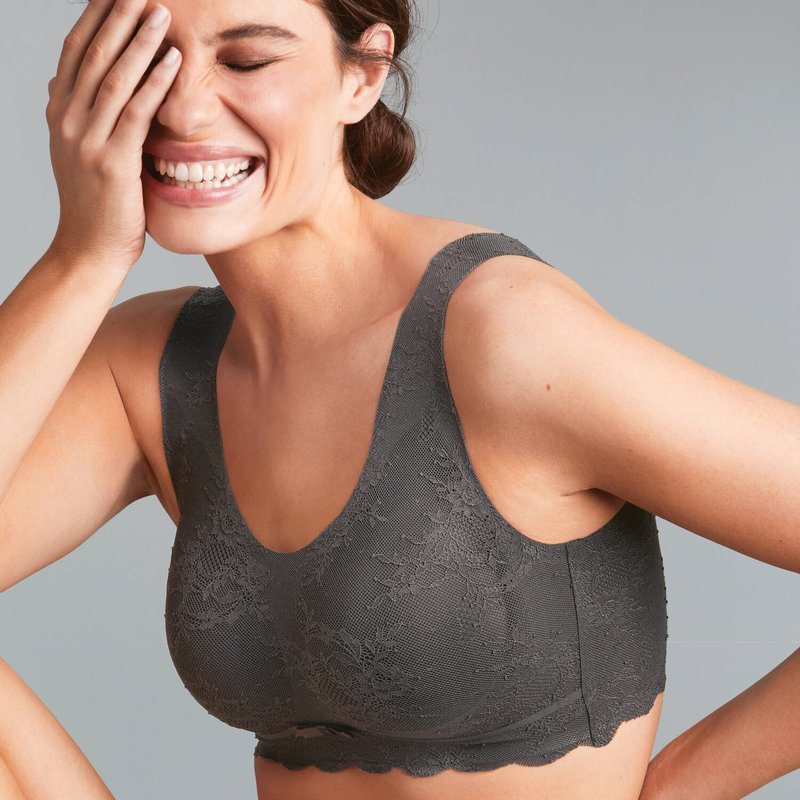 Sutiã bralette com bojo de Renda Essential Antracite