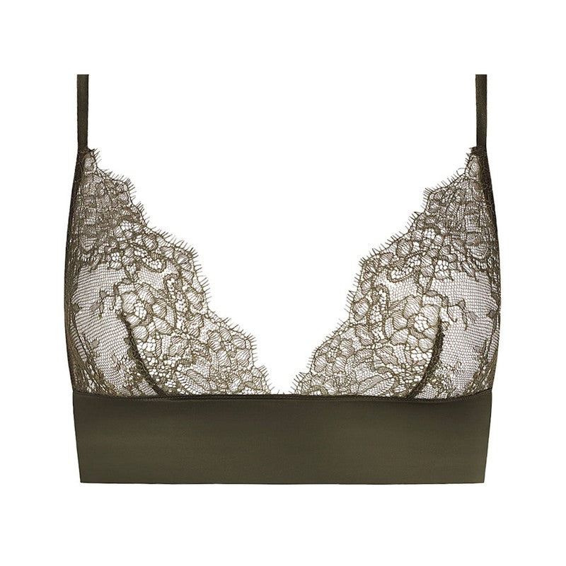 Sutiã bustier Triangular de Renda e Seda Rendez-vous Khaki