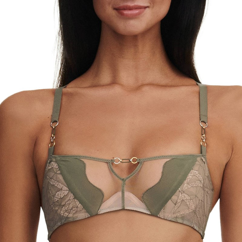 Sutiã bandeau com bojo de Renda Spark Khaki