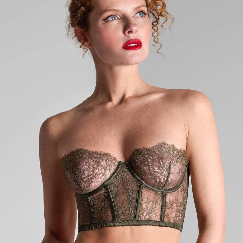 Sutiã Bustier de Seda e Renda Rendez-vous Caqui