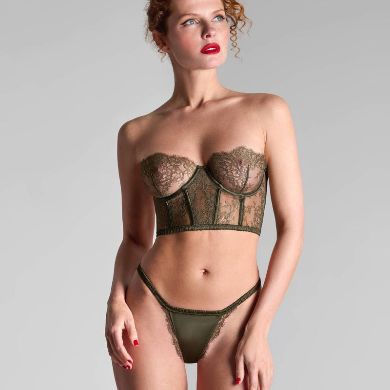 Sutiã Bustier de Seda e Renda Rendez-vous Caqui