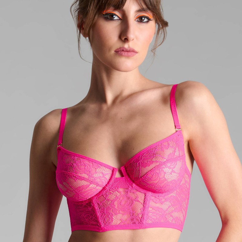 Sutiã Bustier de Renda com alças removíveis Flashback Néon Rose Fluo