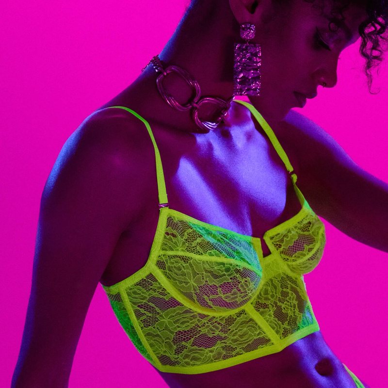Sutiã Bustier de Renda com alças removíveis Flashback Néon Jaune Fluo