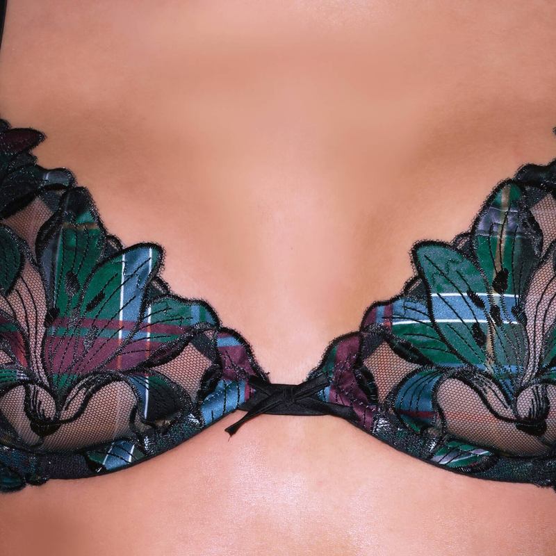 Sutiã meia taça de cetim Lily Fall Plaid