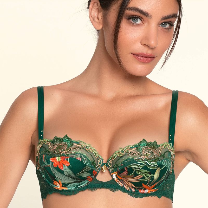 Sutiã Demi-cup de Seda e Renda Tropique En Fleurs Nature Tropic