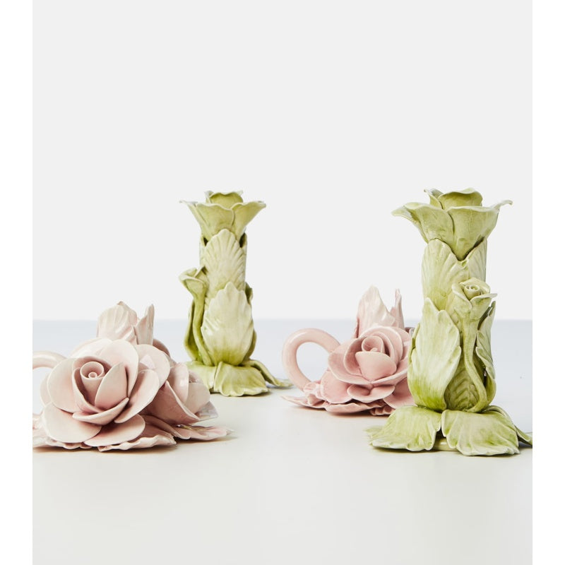 Conjunto de 2 porta-velas de cerâmica floral - Mercado de Luxo - O Maior E-Commerce de Bens, Produtos e Serviços de Luxo do Brasil.