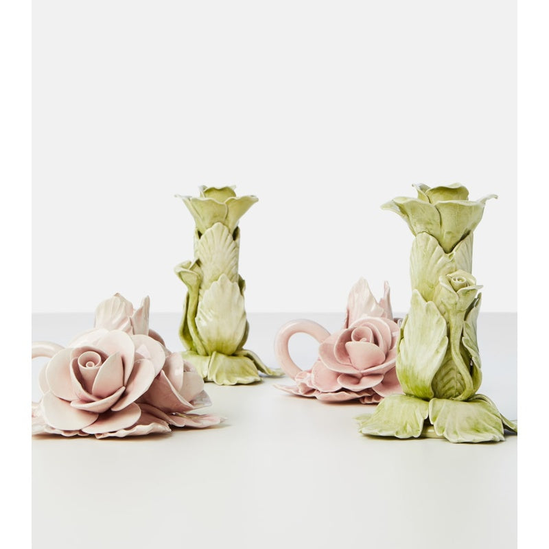 Conjunto de 2 porta-velas de cerâmica floral - Mercado de Luxo - O Maior E-Commerce de Bens, Produtos e Serviços de Luxo do Brasil.