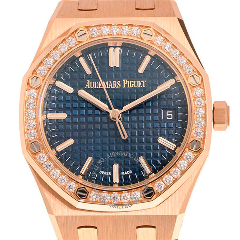 Relógio Royal Oak Automático Diamante Mostrador Azul 34 mm - Mercado de Luxo - O Maior E-Commerce de Bens, Produtos e Serviços de Luxo do Brasil.
