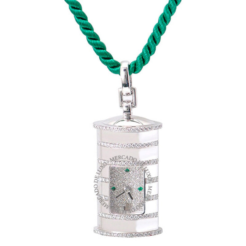 Relógio com pingente de esmeralda e diamante em ouro branco 18k  - Mercado de Luxo - O Maior E-Commerce de Bens, Produtos e Serviços de Luxo do Brasil.