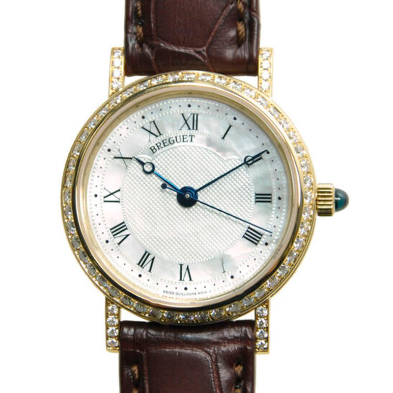Relógio Clássico Mostrador Madrepérola Ouro Amarelo 18k Diamante Couro Preto 30 mm - Mercado de Luxo - O Maior E-Commerce de Bens, Produtos e Serviços de Luxo do Brasil.