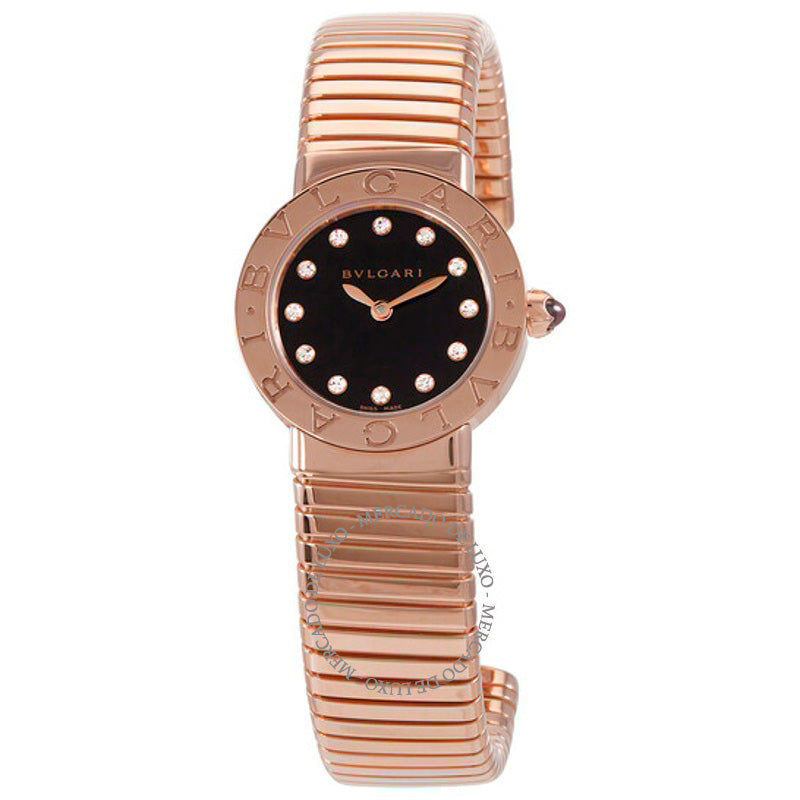 Relógio Bvlgari Mostrador Preto Laqueado Ouro Rosa 18K Diamante Pequeno 26 mm - Mercado de Luxo - O Maior E-Commerce de Bens, Produtos e Serviços de Luxo do Brasil.