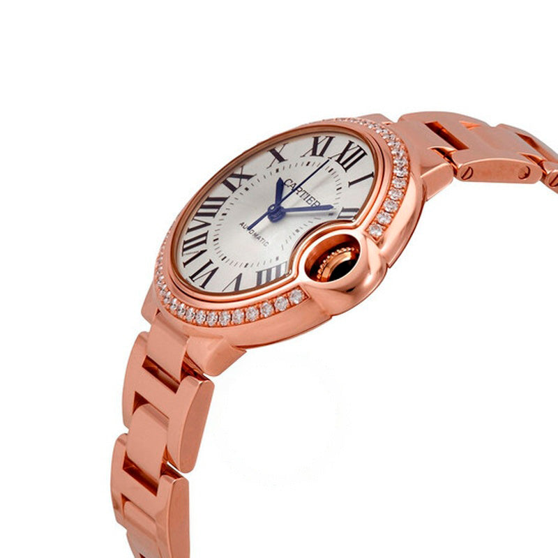 Relógio Ballon Bleu automático com mostrador prateado e diamantes em ouro rosa 18k 33 mm - Mercado de Luxo - O Maior E-Commerce de Bens, Produtos e Serviços de Luxo do Brasil.