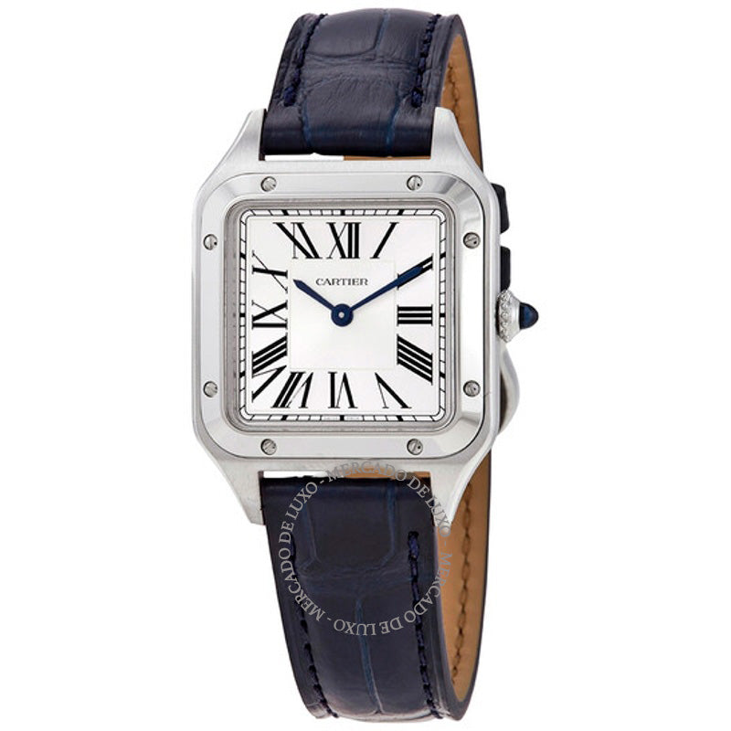 Relógio Santos-Dumont Modelo Pequeno Quartzo Mostrador Prata 27 mm - Mercado de Luxo - O Maior E-Commerce de Bens, Produtos e Serviços de Luxo do Brasil.