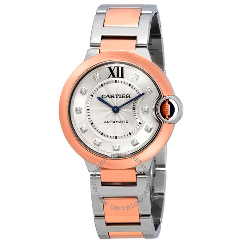 Relógio Ballon Bleu automático com mostrador de diamante em aço e ouro rosa 18k 36 mm - Mercado de Luxo - O Maior E-Commerce de Bens, Produtos e Serviços de Luxo do Brasil.