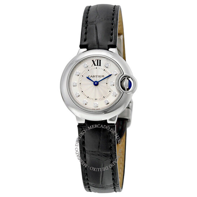 Relógio Ballon Bleu Prata Diamante Mostrador Couro de Jacaré Preto 28 mm - Mercado de Luxo - O Maior E-Commerce de Bens, Produtos e Serviços de Luxo do Brasil.