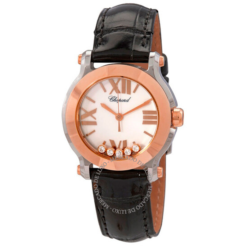 Relógio Happy Sport II redondo com diamantes e mostrador branco ouro rosa 18 quilates  - Mercado de Luxo - O Maior E-Commerce de Bens, Produtos e Serviços de Luxo do Brasil.