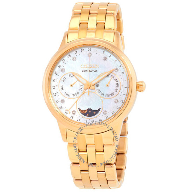 Relógio Calendário Fase da Lua Diamante Mostrador em Madrepérola Branca 37 mm - Mercado de Luxo - O Maior E-Commerce de Bens, Produtos e Serviços de Luxo do Brasil.