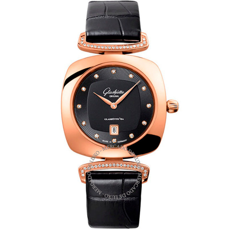 Relógio Glashütte Pavonina Quartzo Diamante Mostrador Preto 31 mm - Mercado de Luxo - O Maior E-Commerce de Bens, Produtos e Serviços de Luxo do Brasil.