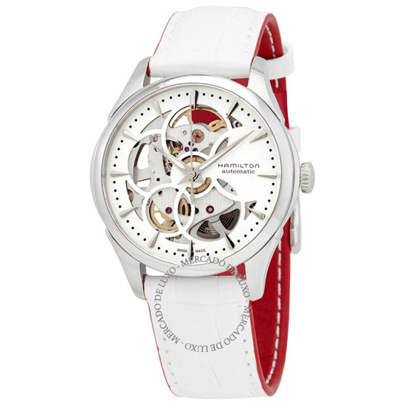 Relógio JazzMaster Branco Mostrador Esquelético Couro Branco 36 mm - Mercado de Luxo - O Maior E-Commerce de Bens, Produtos e Serviços de Luxo do Brasil.