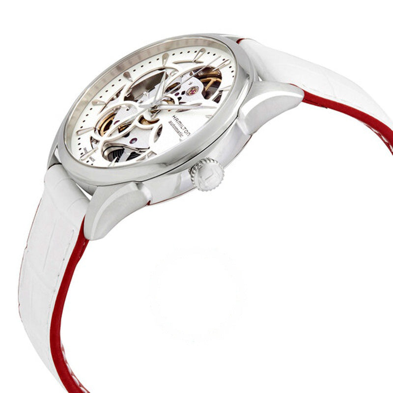 Relógio JazzMaster Branco Mostrador Esquelético Couro Branco 36 mm - Mercado de Luxo - O Maior E-Commerce de Bens, Produtos e Serviços de Luxo do Brasil.