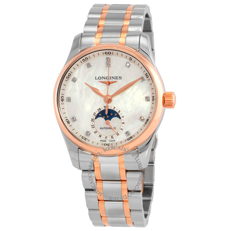 Relógio Longines Master Collection Automatic Moon Phase Diamond White Madrepérola Mostrador 34 mm - Mercado de Luxo - O Maior E-Commerce de Bens, Produtos e Serviços de Luxo do Brasil.