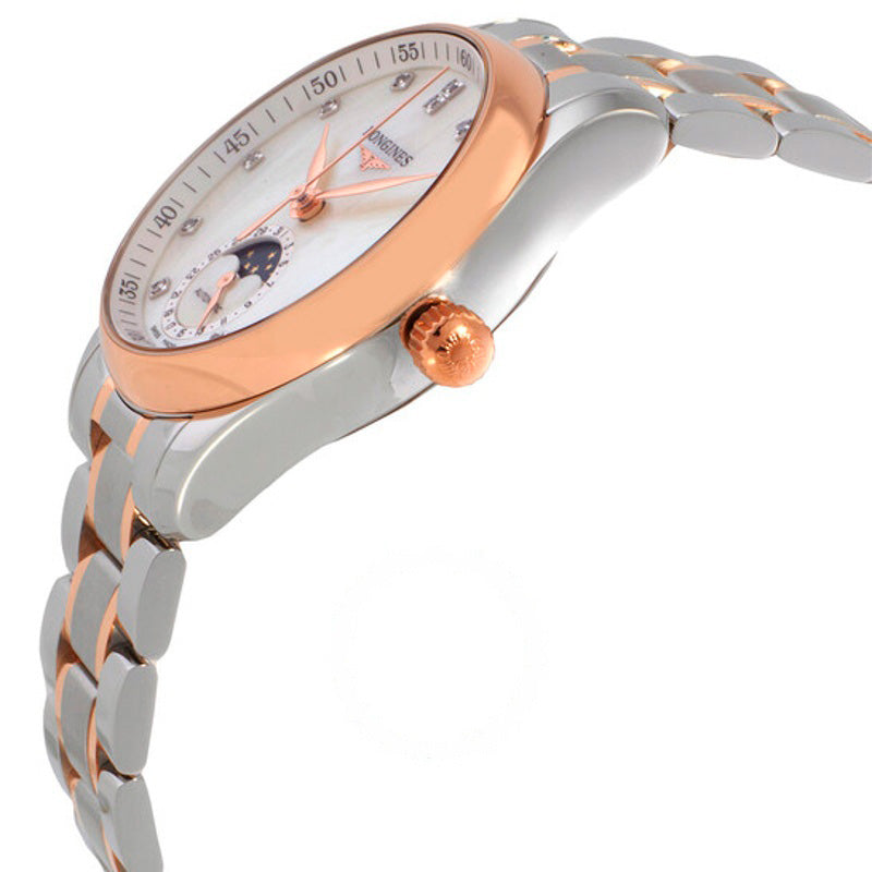 Relógio Longines Master Collection Automatic Moon Phase Diamond White Madrepérola Mostrador 34 mm - Mercado de Luxo - O Maior E-Commerce de Bens, Produtos e Serviços de Luxo do Brasil.