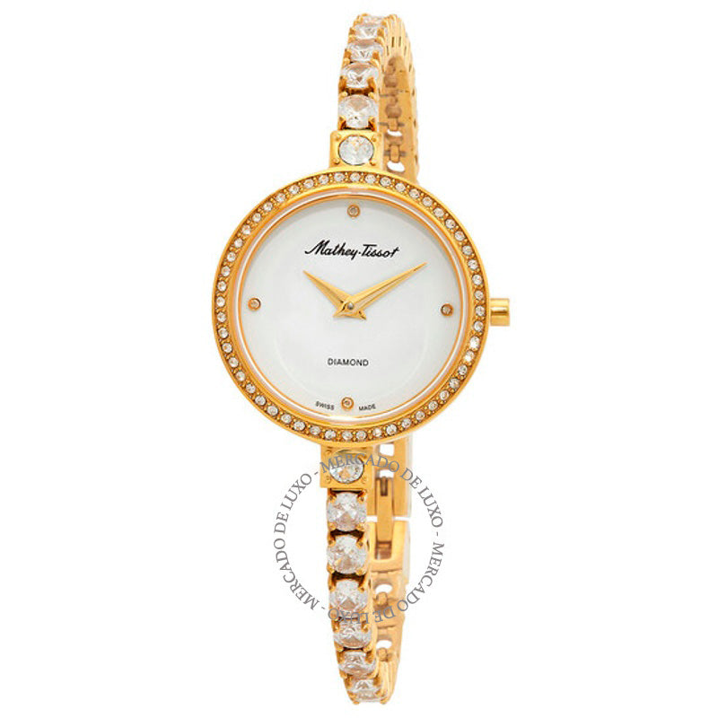 Relógio Mostrador prateado com cristal de diamante e quartzo infinito 28 mm - Mercado de Luxo - O Maior E-Commerce de Bens, Produtos e Serviços de Luxo do Brasil.